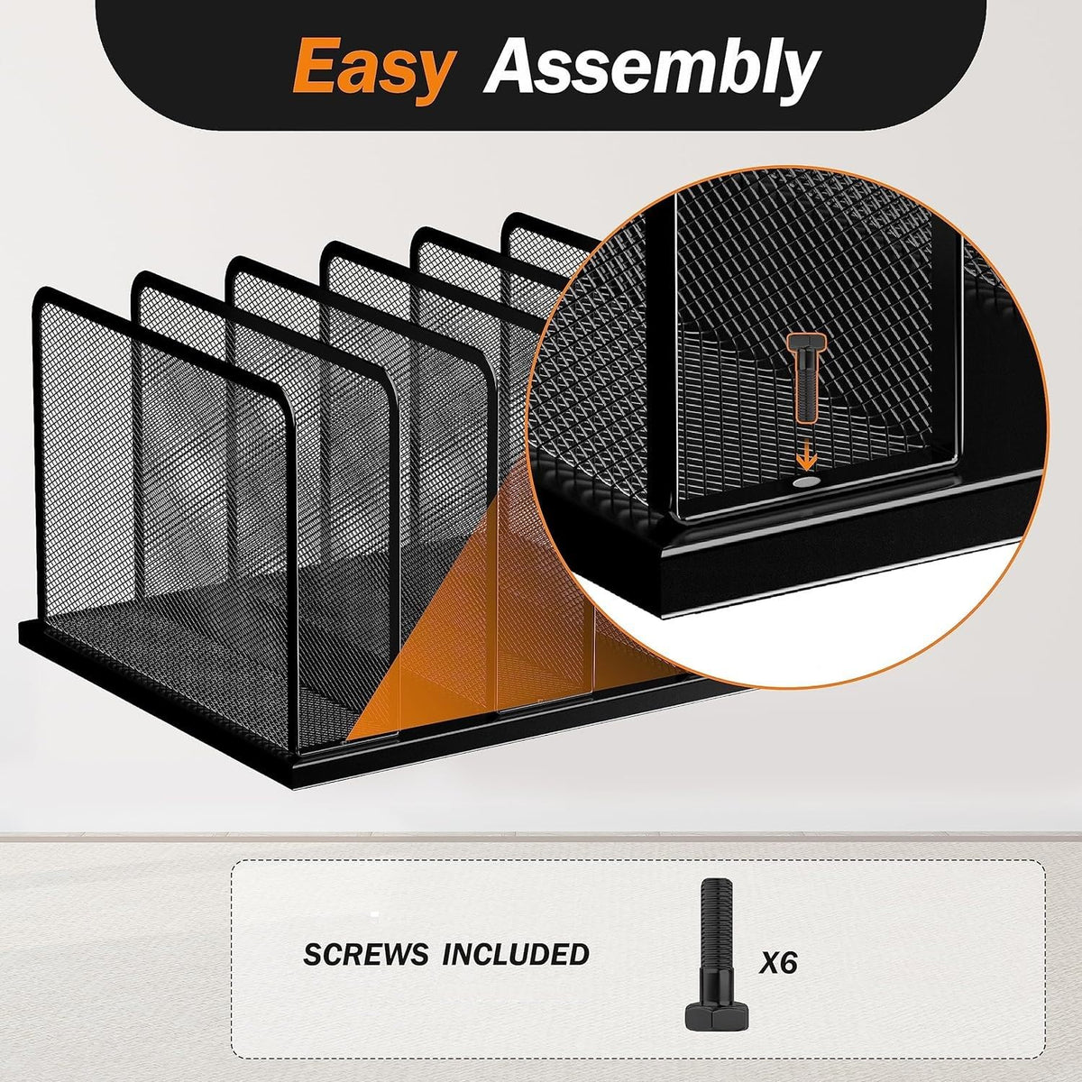 Kuntine.B Desk File Organizer 5 Sections Upright Mesh Desktop Organizer File Sorter Office Organization File Holder for Home, Office & Classroom