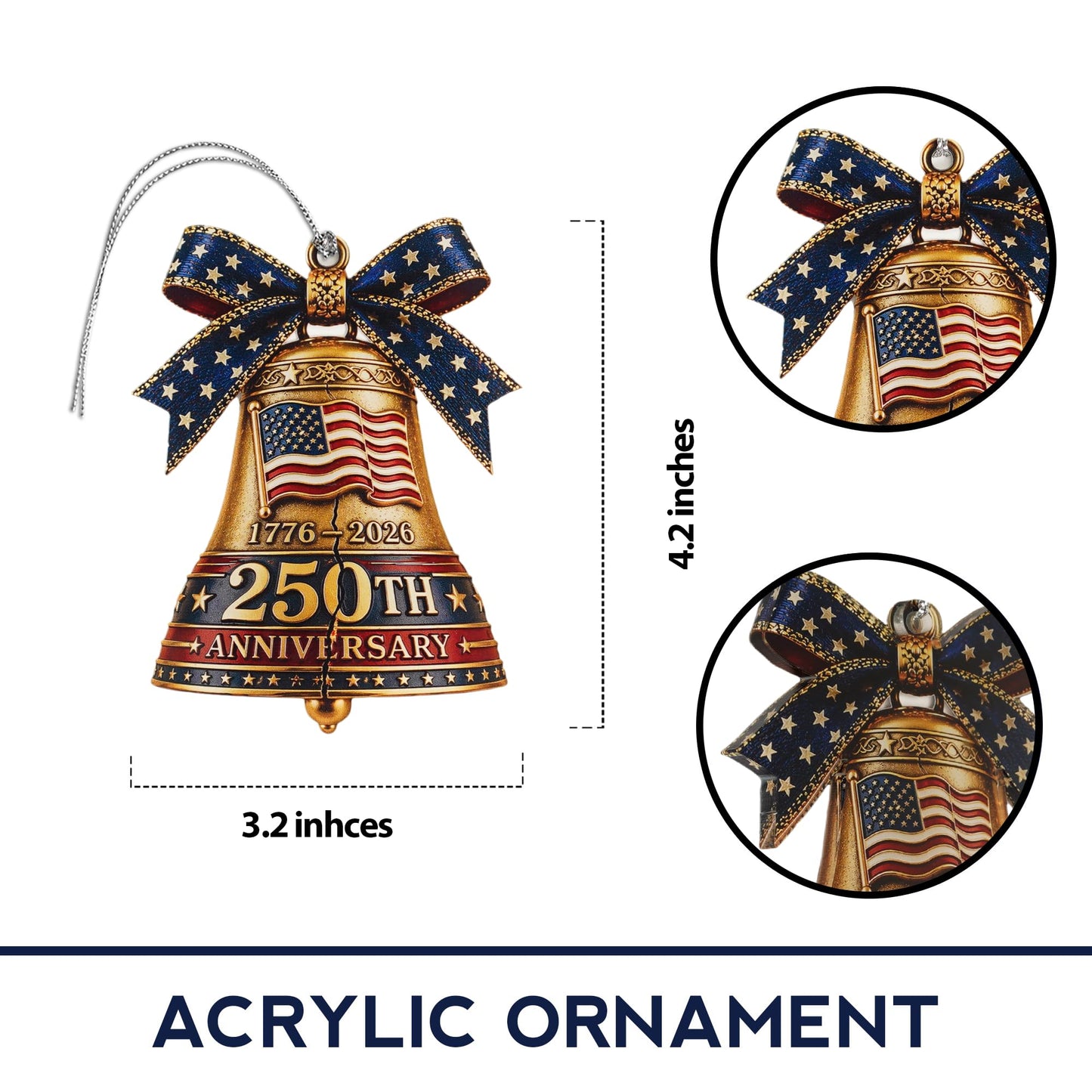 250 Anniversary USA Merchandise - Christmas Ornament 2026 - United States 250th Anniversary Decor – America 250 Years Patriotic Home Decor, Fourth of July Decorations, Independence Gift