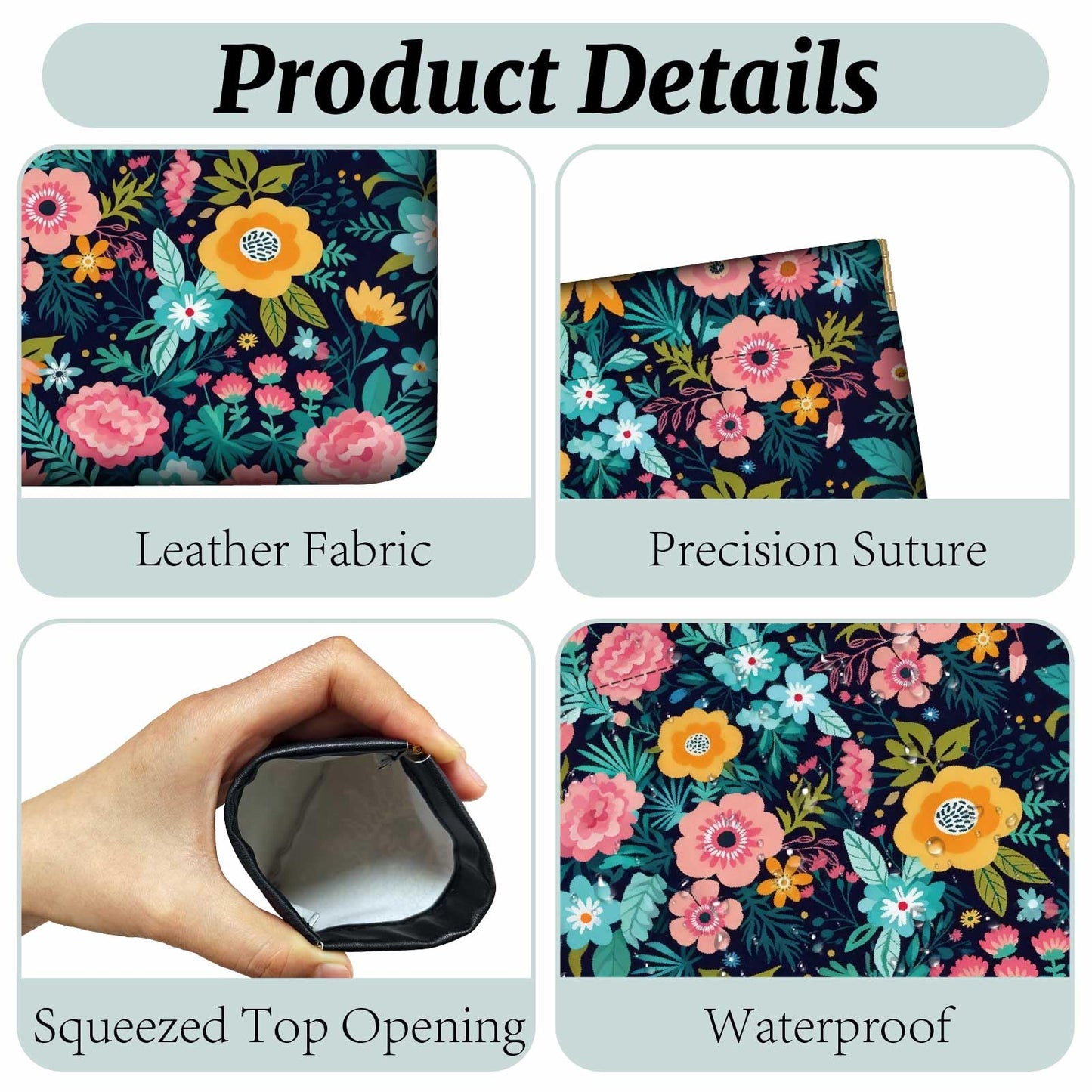 PRESSINART 4Pcs 4 Styles Flower Coin Pouch Leather Squeeze Coin Purse Wildflowers Pattern Print Small Wallet Waterproof Durable Mini Change Bag Ideal for Women Men Shopping Daily Use Birthday Gift