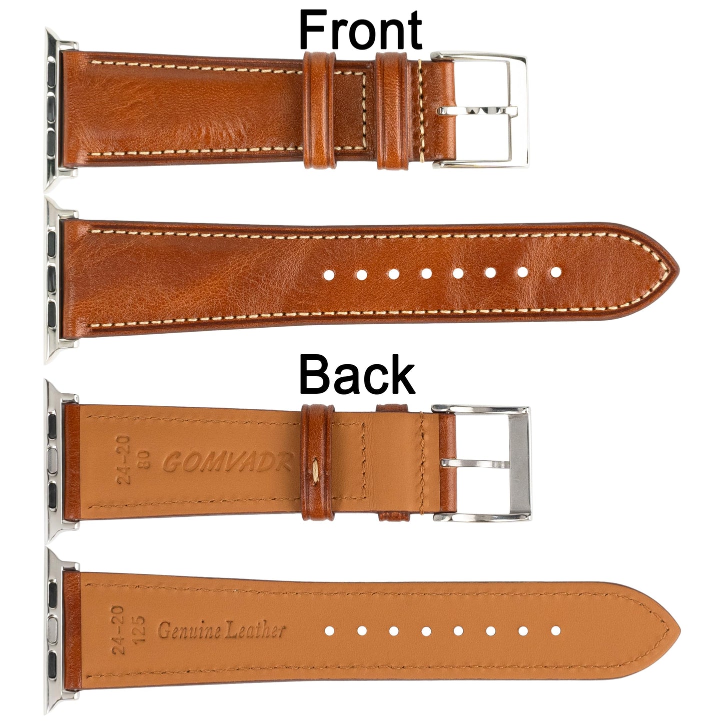 Gomvadr Leather Bands Compatible with Men's Apple Watch Band 49mm Ultra, Replacement Leather Strap for Mens iWatch Ultra 3/2/1 (Cognac/Silver, Ultra 2/1)