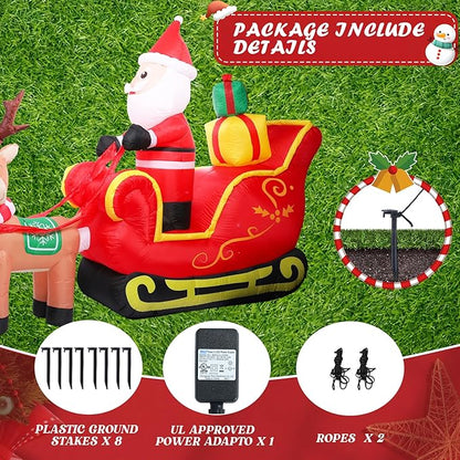 WONDER GARDEN 12FT Christmas Inflatable Outdoor Decorations with Santa Claus on Sleigh and Reindeer Christmas Blow Up Yard Decorations with LED Lights for Xmas Holiday Party Garden Patio Lawn Decor