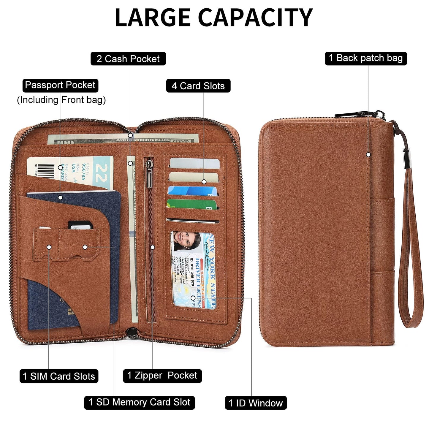 LEEXTON RFID Blocking with Zipper Travel Passport Wallet,Travel Document Organizer for Men and Women Family Holder with Wrist Strap