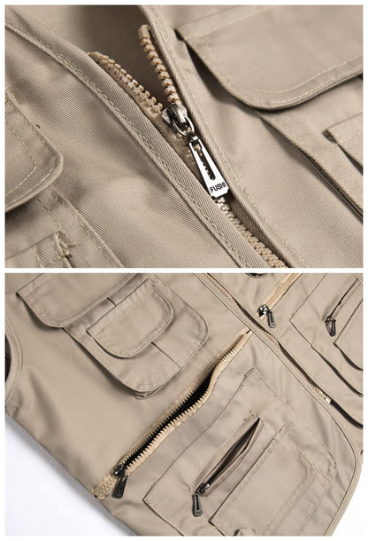 LISUHEPEAL Men's Fishing Vest Summer Outdoor Work Safari Travel Photo Khaki Vests with Multi Pockets For Men (S18-Khaki, XL)