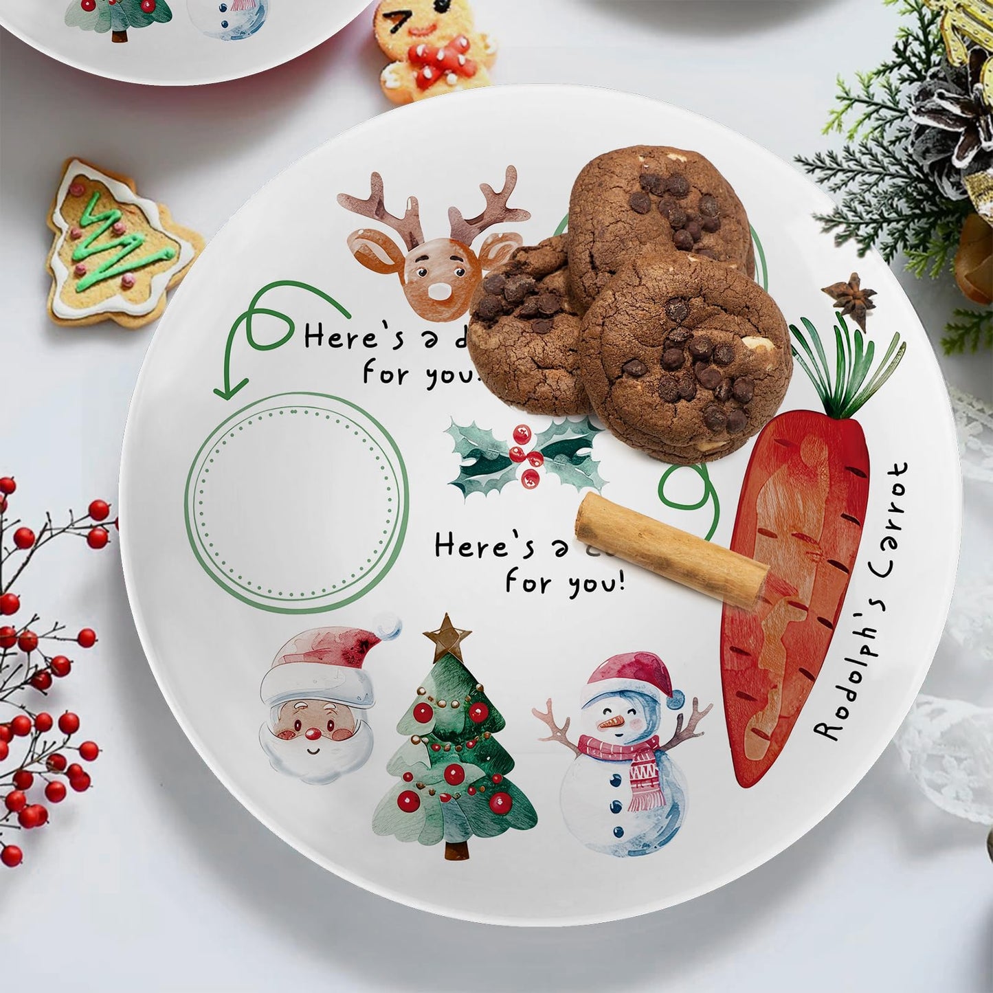 Viynran 10" Santa Cookie Melamine Plate – Round Christmas Tray for Snacks, Milk, and Carrots, Cute Santa Treat Platter for Xmas Eve, Decorative Serving Board for Holiday Parties (2 Pieces)