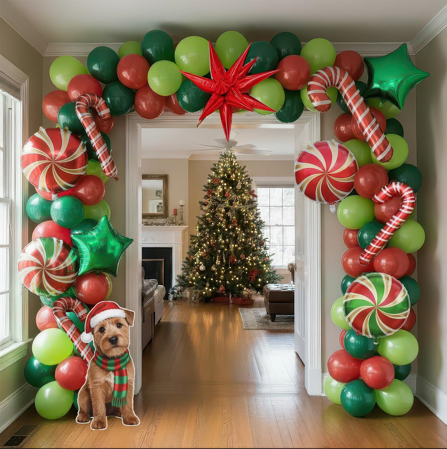 Christmas Party Decorations with Red Green Balloon garland arch Kit & small Candy cane Star Lollipop foil balloons for Kids Naughty Cartoon Birthday friendsmas Xmas Party Decorations (Red Green)