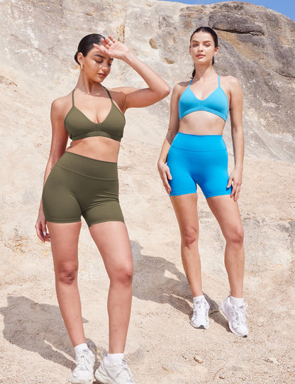 YEOREO Women's Biker Shorts 4.5" / 6" Workout Gym Shorts Craze High Waist Tummy Control Hidden Scrunch Running Yoga Olive Green XL