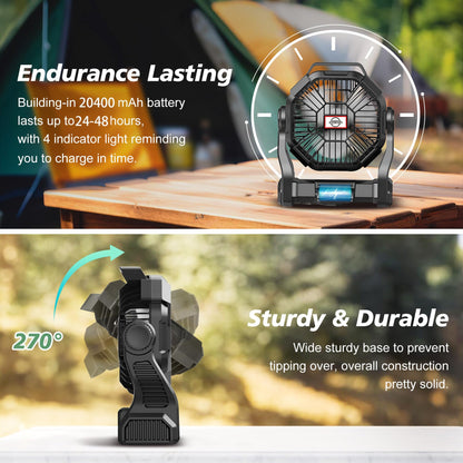 CONBOLA Portable Fan Rechargeable, 20400mAh Cordless Battery Powered Fan with LED Lantern, USB C Battery Operated for Travel Bedroom Home Camping Tent Office Beach Desk Fishing Outdoor