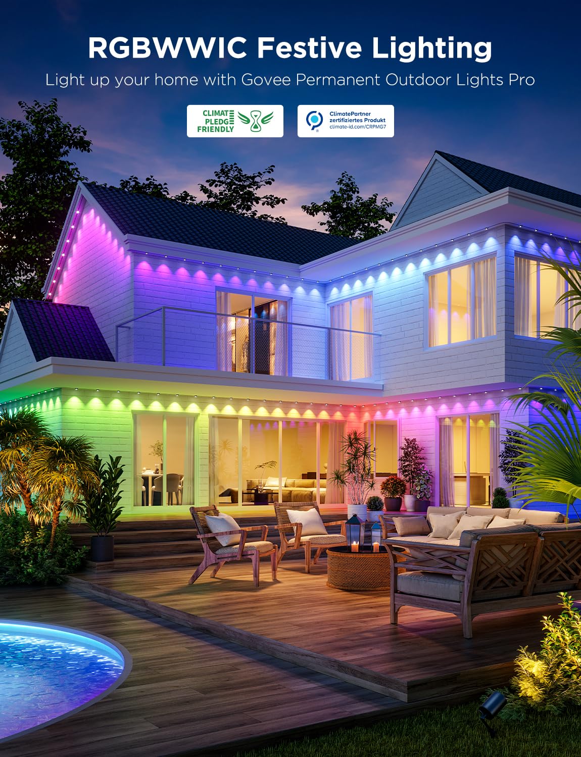 Govee Permanent Outdoor Lights Pro, 200ft with 120 RGBIC LED Lights for Daily and Accent Lighting, 75 Scene Modes for Patio Decor, IP67 Waterproof, Works with Alexa, Google Assistant, Matter, Black