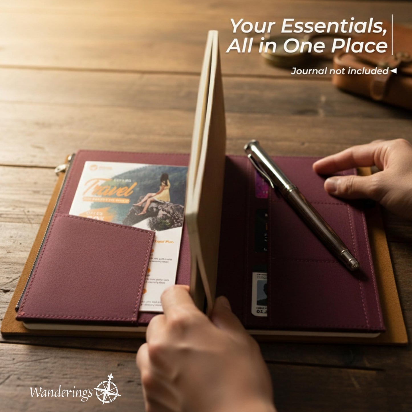 WANDERINGS Zipper Case Card Sleeve Holder Travelers Journal Accessory for Refillable Travel Journals - A5 Size - 5.25" x 8.25" - Durable 100% Cotton Fabric Planner Accessories Case