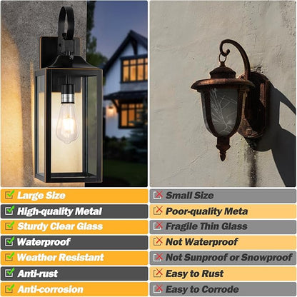 19" Dusk to Dawn Outdoor Lighting 2 Pack, Large Outdoor Wall Lights Dusk to Dawn, Black Sensor Porch Lights Exterior Lighting Fixtures Wall Mount for House Garage -with Gold Trim