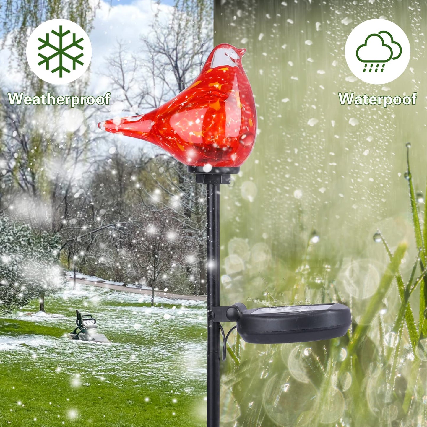 Afirst Solar Outdoor Lights - Decorative Solar Stake Lights Cardinal Handblown Glass Garden Stakes, Waterproof for Pathway Decoration, 2 Pack