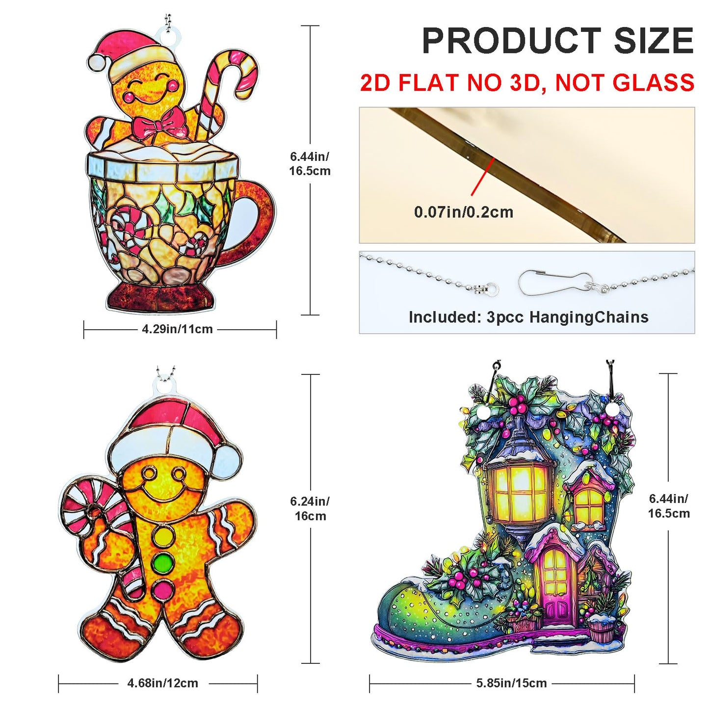 Gingerbread Man Ornament Acrylic Suncatcher Window Hanging Wall Decor for Indoor Outdoor Doors Home