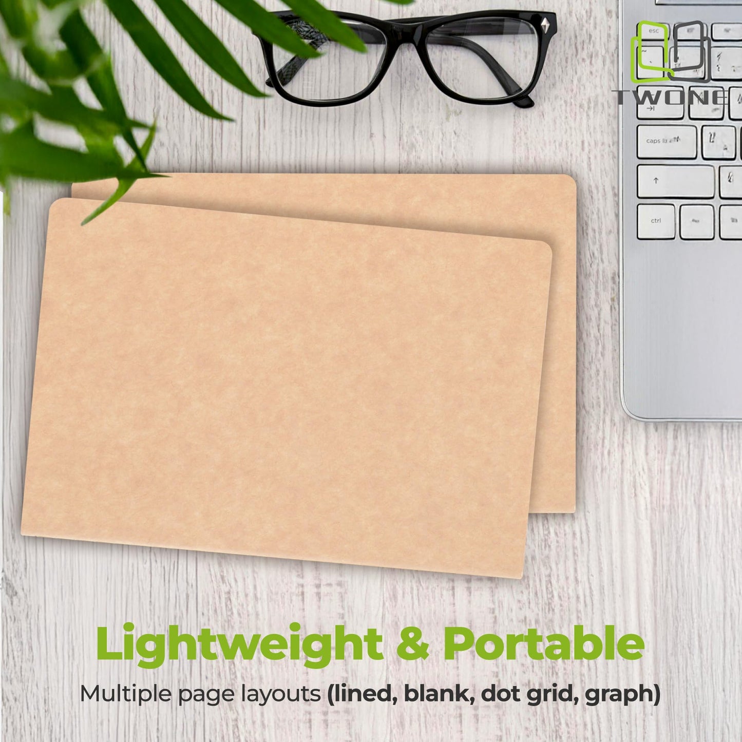 TWONE Journal, Travel Notebook Journal with Brown Soft Cover A5 Notebooks for Travelers, Work, School, Writing Note, Taking Kraft (5.5 x 8.3 Inches, 60 Lined Pages, 30 Sheets, 6-Pack)