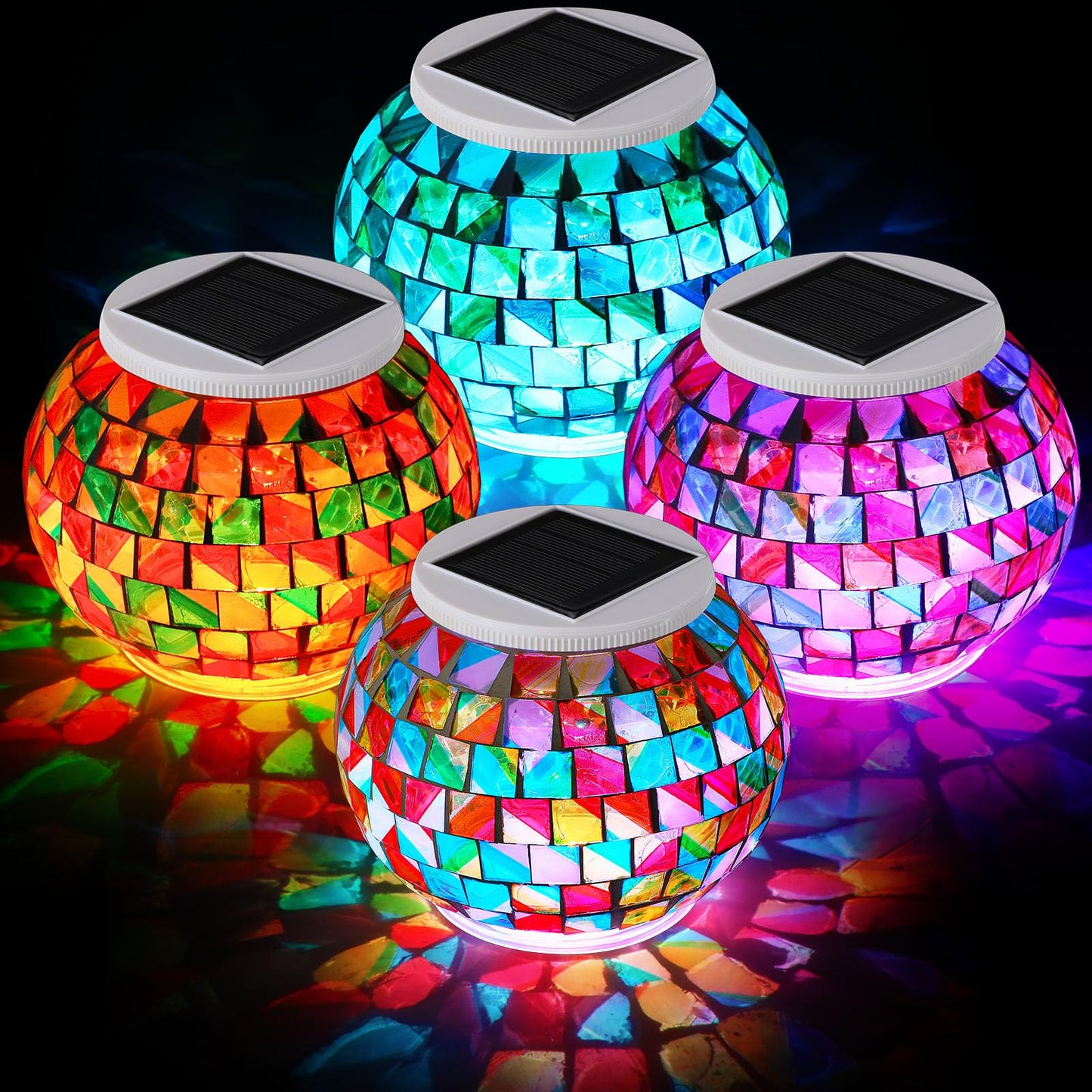 VIHOSE 4 Pcs Color Changing Mosaic Solar Lights Outdoor LED Ball Globe Garden Table Light Waterproof Solar Night Lamps for Christmas Patio Garden Party Yard
