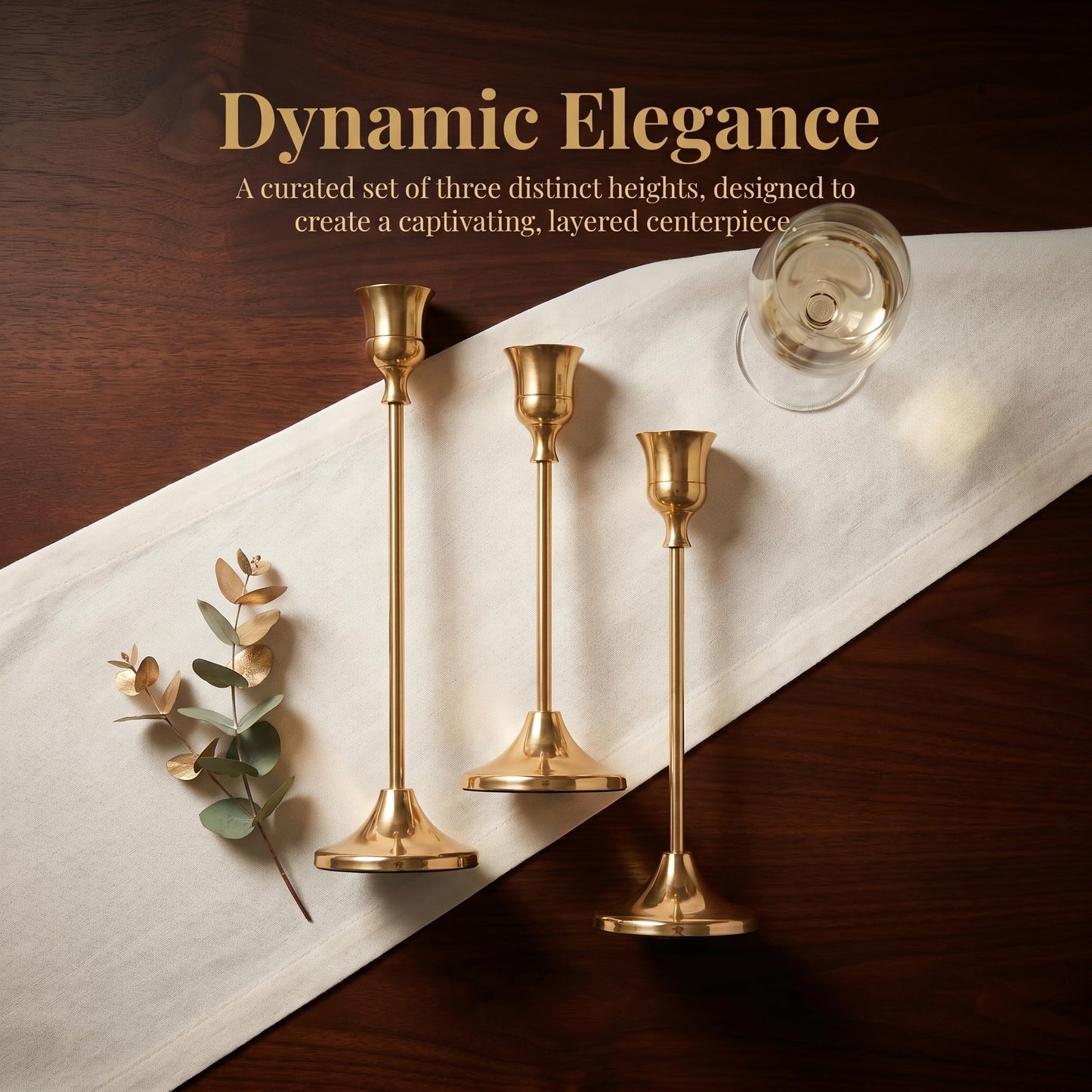 Oakernel Brass Taper Candle Holders 2 Sets(6 Pcs) - Tall Metal Candlestick Holders for Table Centerpiece, Formal Dinner, Wedding, Fireplace Mantel Decor, Fits 3/4 Inch Thick Candles