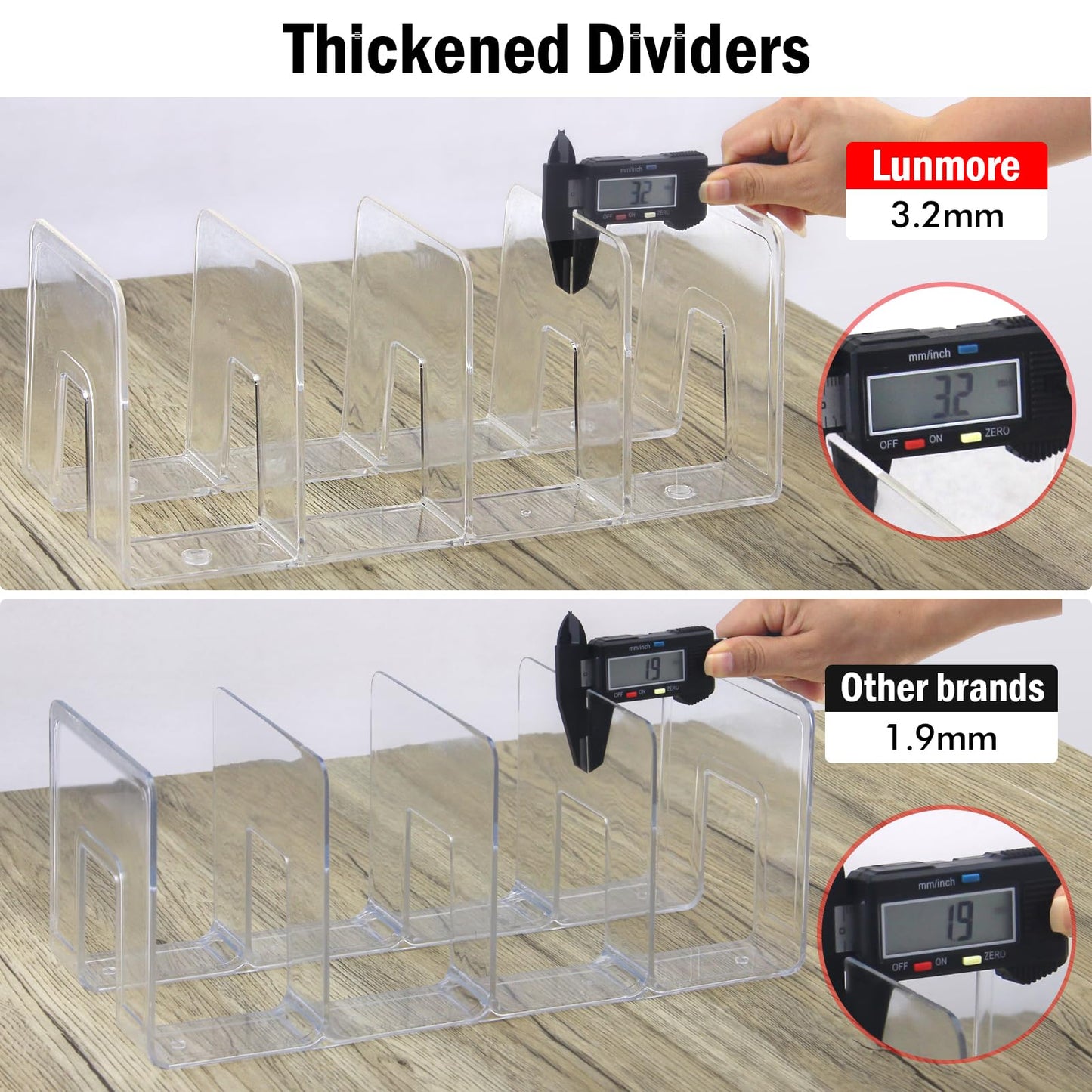 Lunmore Clear Desktop Book Organizer, Creative Book Stand, Divider Bookshelf for Home School and Office, Non-Acrylic Stand Bookshelves (4 Sections), Transparent, Pack of 2