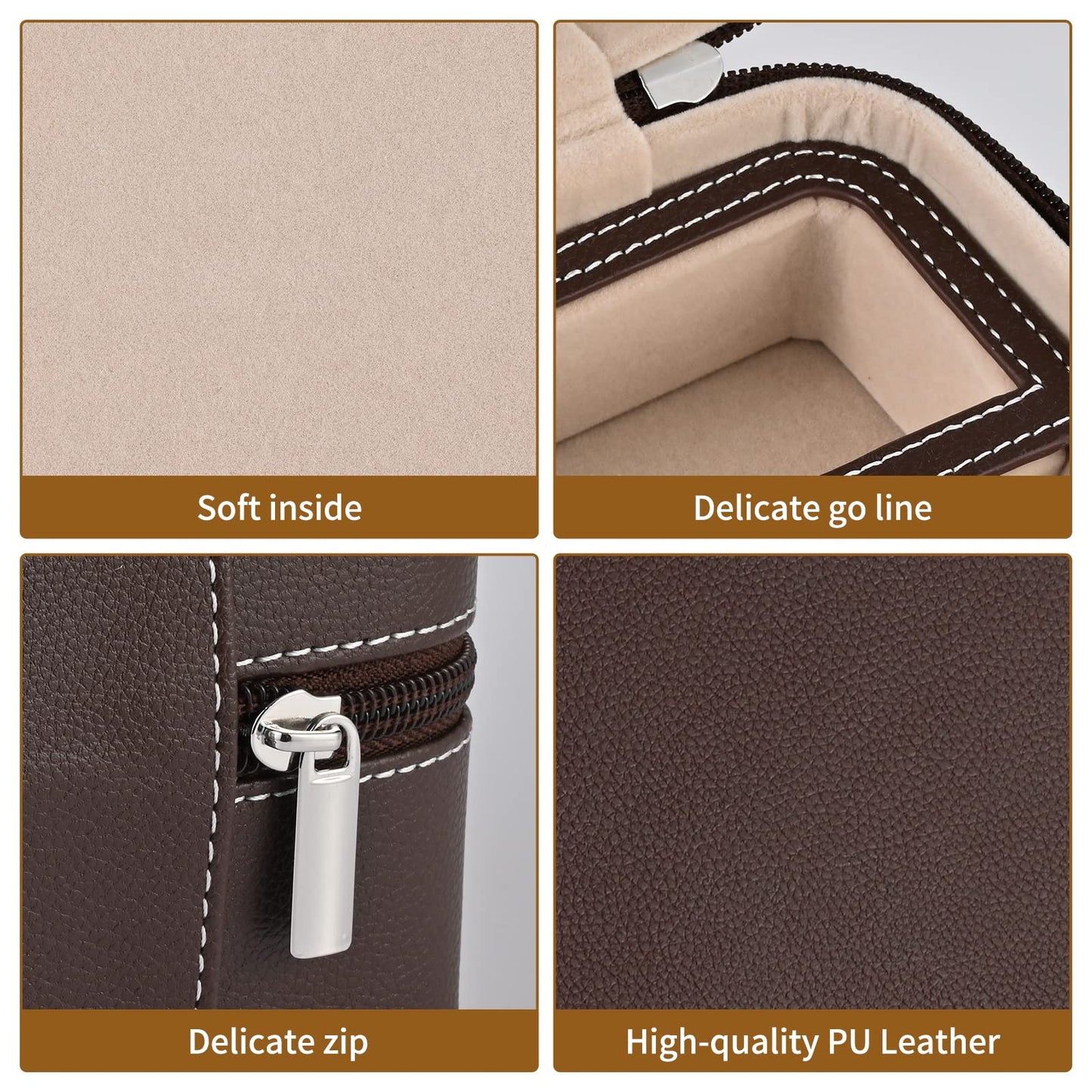 ROSELLE Eyewear Travel Case for women men, Luxury leather 3-Slot Eyeglasses Storage Box for Multiple Glasses and Sunglasses (Coffee)