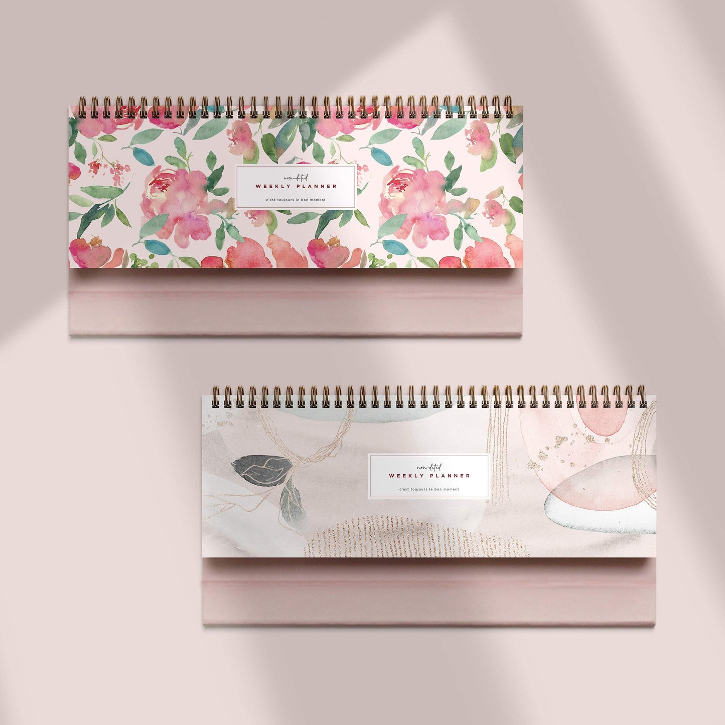 Belle Fleur Non-Dated Spiral Weekly Desk Calendar Planner, 60 Week Inspirational to Do List Pad Desktop Stand, 3.75" x 10.5", La Lune Collection by Bright Day