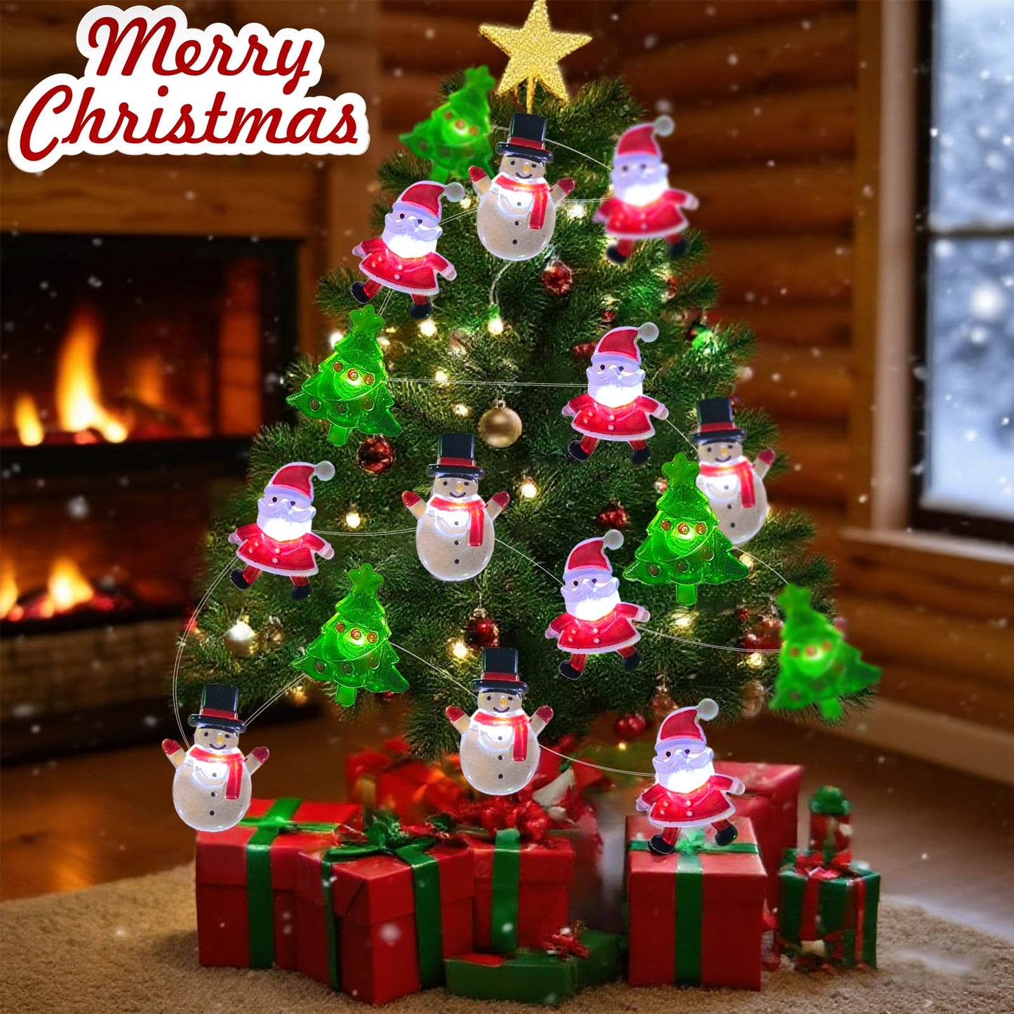 50 LED Snowman Santa Claus Christmas Tree String Lights- 17FT Christmas Fairy Lights with 8 Modes & Timer, Battery Operated Xmas Light for Indoor Outdoor Party Holiday Tree Bedroom Home Decor