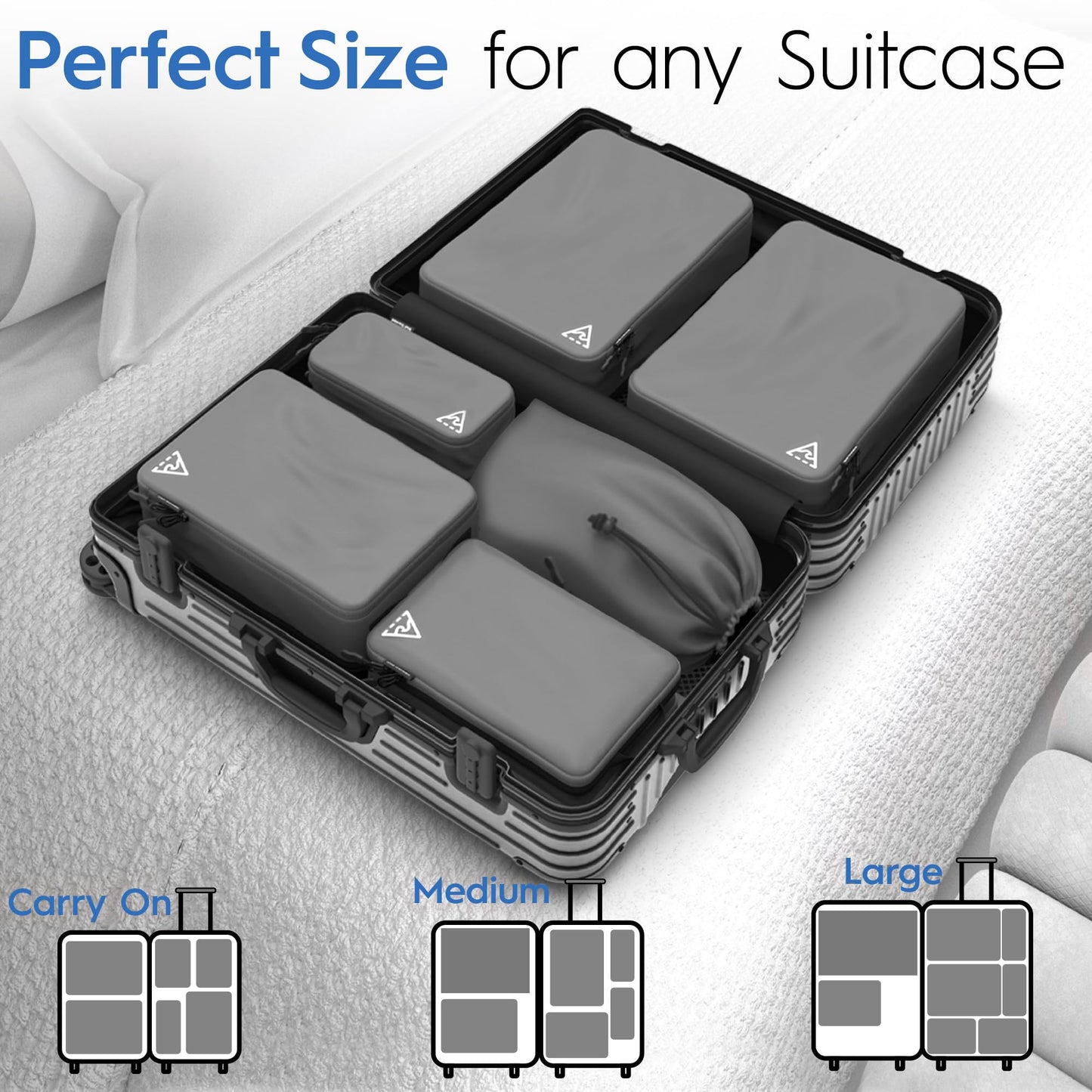 8-Piece Deluxe Compression Bags For Travel - Maximize Space In Luggage With Travel Compression Bags For Packing Double Capacity Design, Luxury Suitcase Organizer Bags, Large, Small, & Medium Set