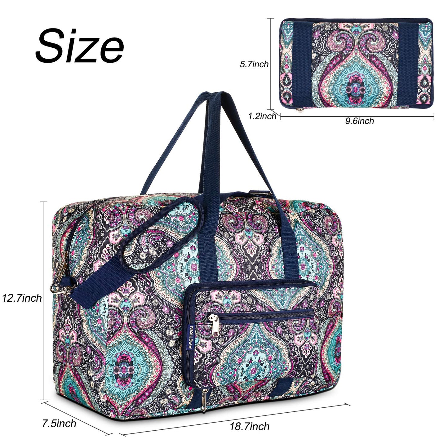 F.FETIVIN Weekender Carry On Bag Travel Duffle Medium Overnight Bag for Women(Green Floral)