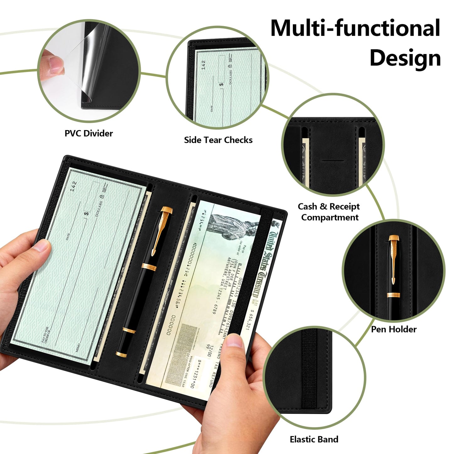Espera Genuine Leather Checkbook Cover for Men and Women, Check Book Covers for Personal Checkbook with Elastic Band
