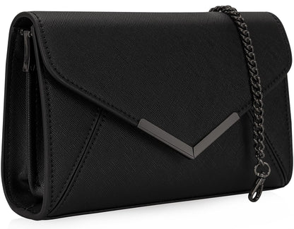 DEXMAY Women Envelope Clutch Faux Saffiano Leather Evening Handbag Foldover Clutch Bag Formal Dressy Purse Black