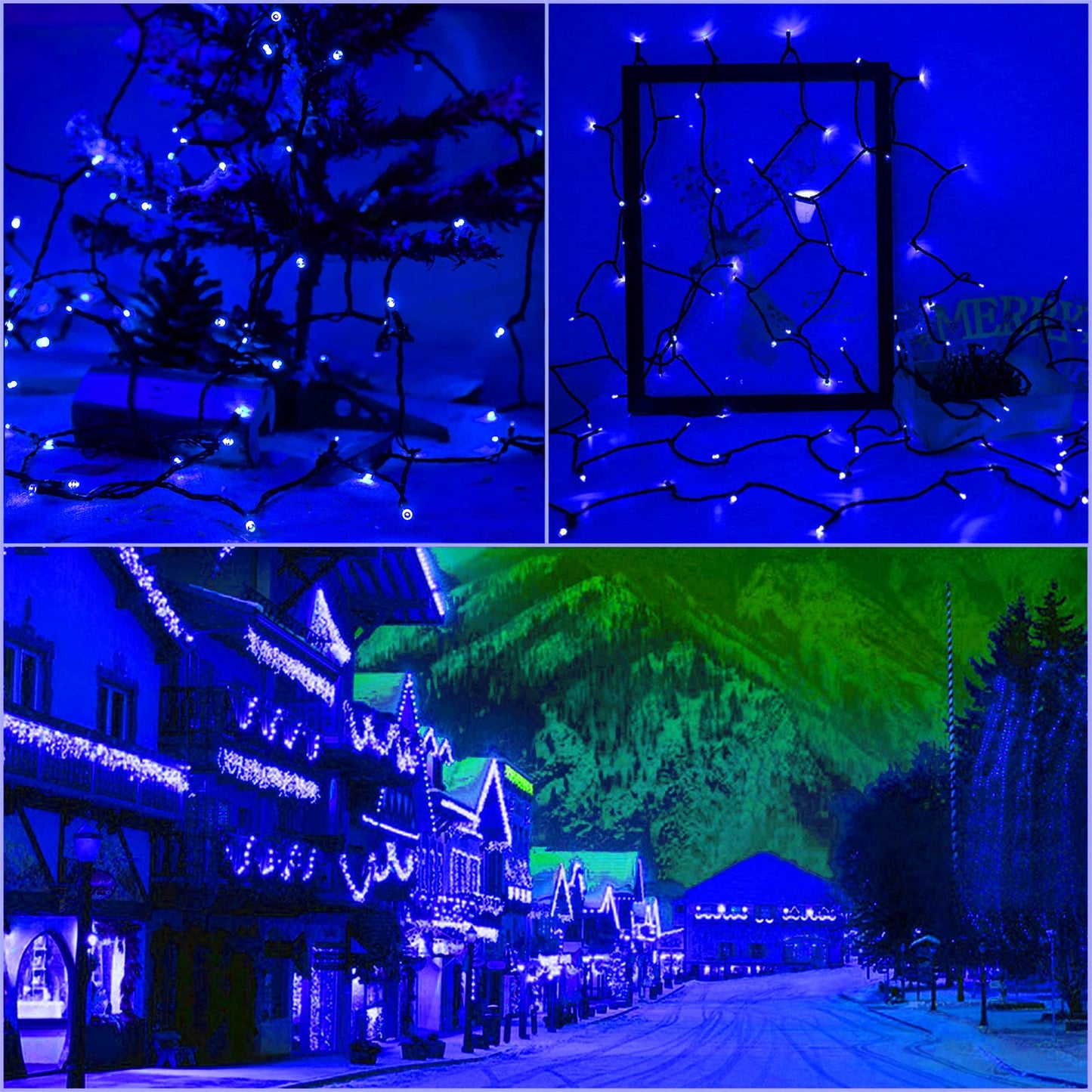 Blue Solar String Lights Outdoor Waterproof, 2 Pack 144ft 400LED with 8 Modes IP44 Waterproof, Fairy Twinkle Decorations for Christmas Tree Garden Patio Wedding Party Yard