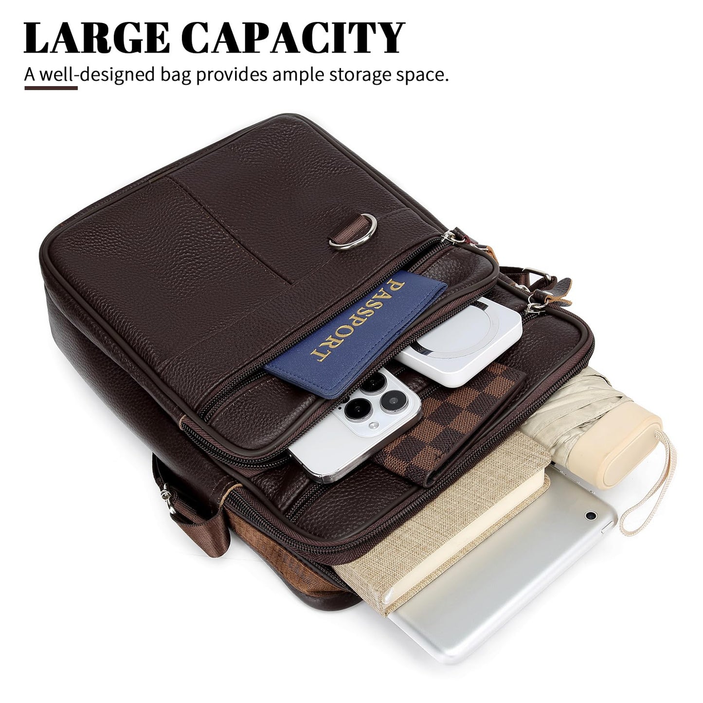 ZZNICK Leather Messenger Bag for Men Large Business Travel Briefcase Crossbody Handbag Man Purse Sling Shoulder Bag