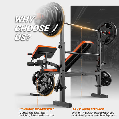 XDDIAS Olympic Weight Bench with Adjustable Workout Bench, Leg Extension, Squat Rack, Preacher Curl Pad, Butterfly Arms, 770 lbs Capacity