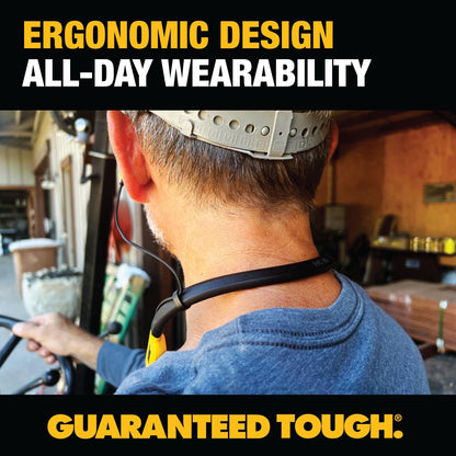 DEWALT Heavy Duty 2-in-1 Neckband Bluetooth Headphones w/Built-in Speakers, Jobsite Wearable Speaker & Around Neck Headphones, Wireless Bluetooth Headset, 60+ Hrs Hands-Free Music/Calls, Carry Pouch