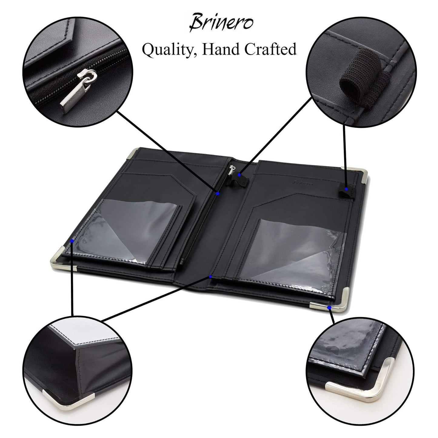 Brinero Premium Server Book, Newly Improved Bulk Pockets Stronger Magnets, 2 Pen Holders, Zipper Pocket, Firm Writing Surface