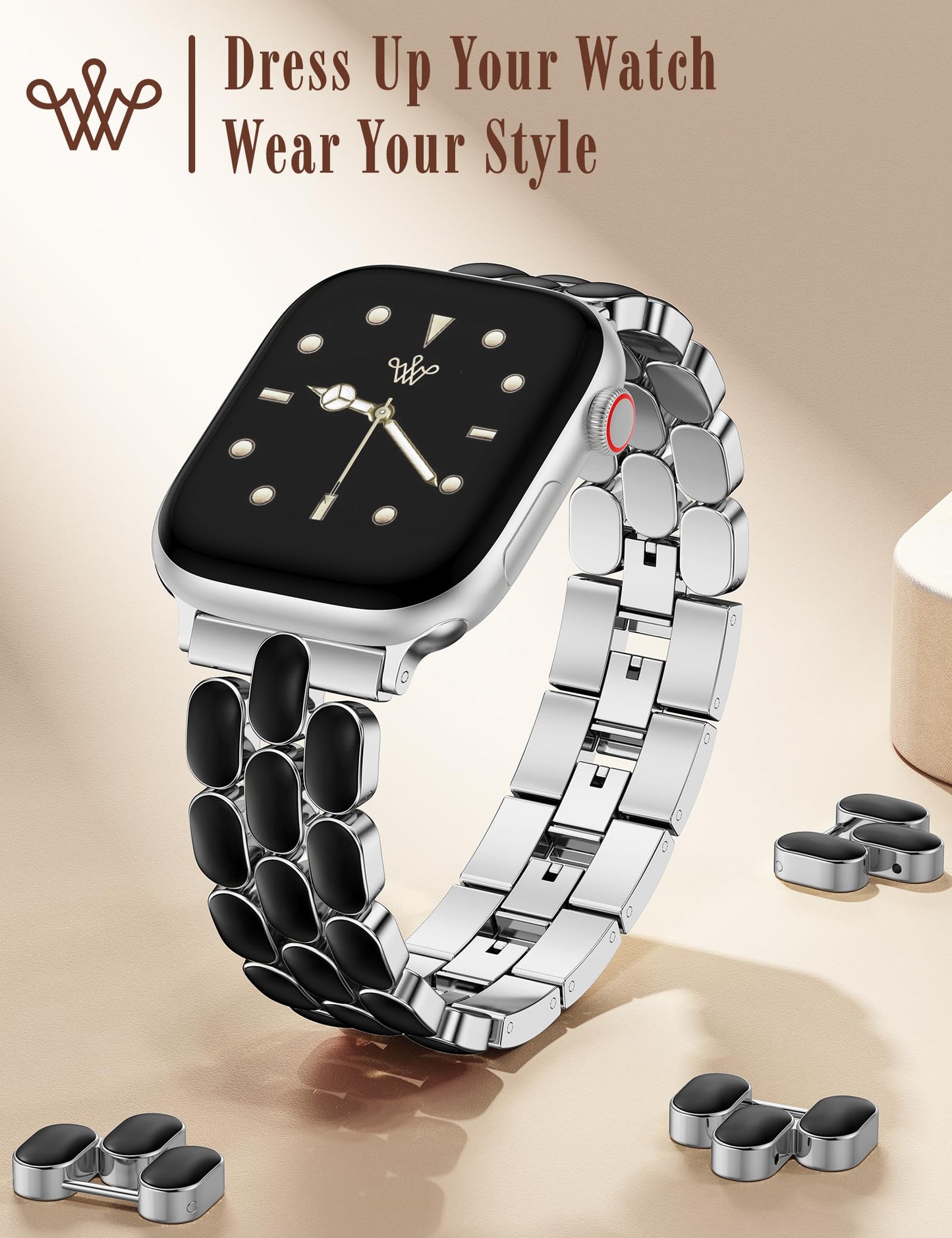 Wearlizer Metal Bracelet Compatible with Apple Watch Bands for Women 44/45/46/49/42mm, Gold Dressy Jewelry Enamel Silver Stainless Steel Strap for iWatch Band Ultra SE Series 11/10/9/8/7/6/5/4/3/2/1