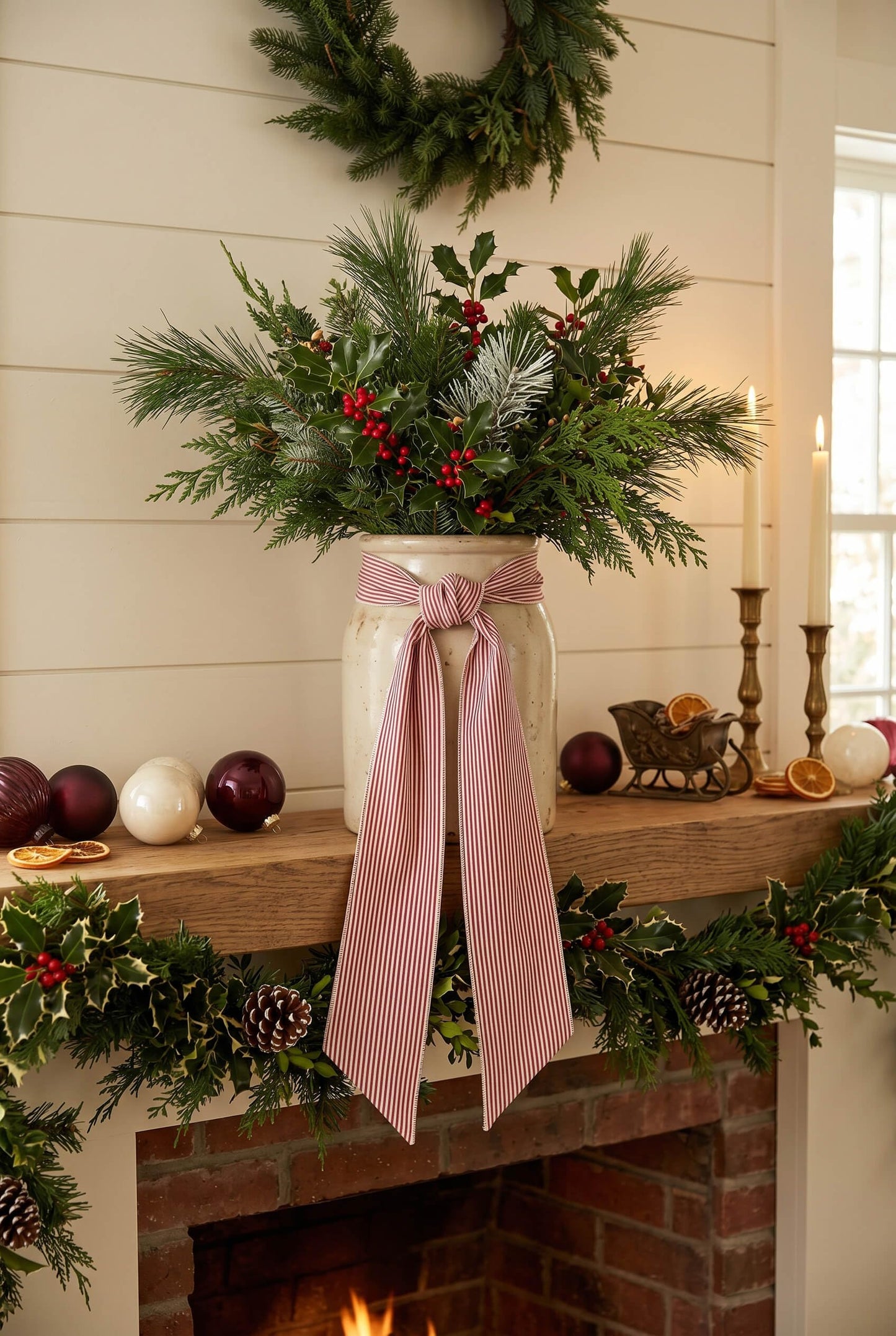 Kutyndrix Red and White Striped Wreath Sash 2 Pack for Front Door, 5.12" x 54.33" Each Holiday Christmas Door Ribbon Decorations Set