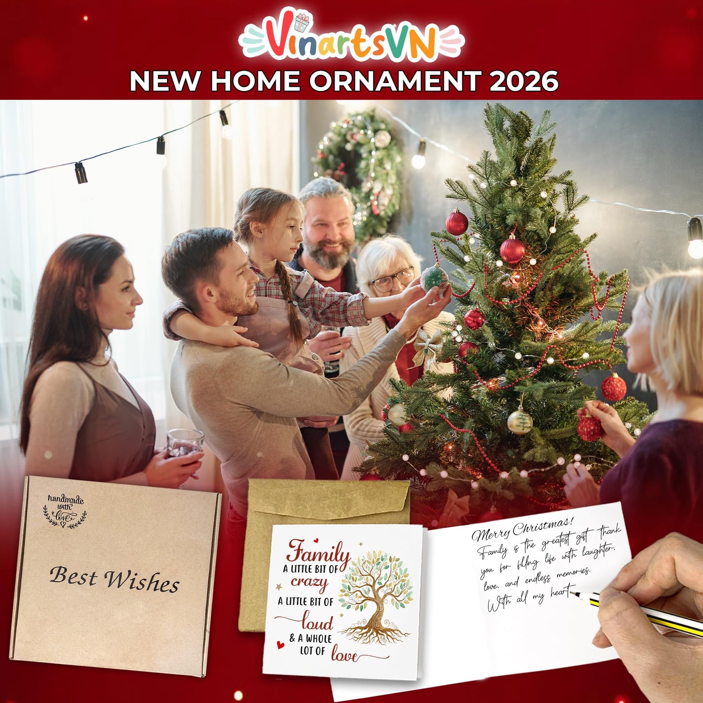 DIY New Home Ornaments 2026, Family Ornament 2026, Family of 3, 4, 5, 6, 7, 8 Ornament with Dog, Cat, Customized Ornaments for Tree, Home Sweet Home Keychain, House Decoration HH624