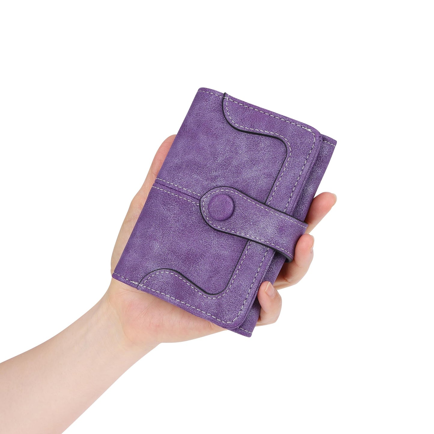 Cynure Women's Leather Bifold Credit Card Wallet Short Compact Wallet with Zipper Pocket, purple