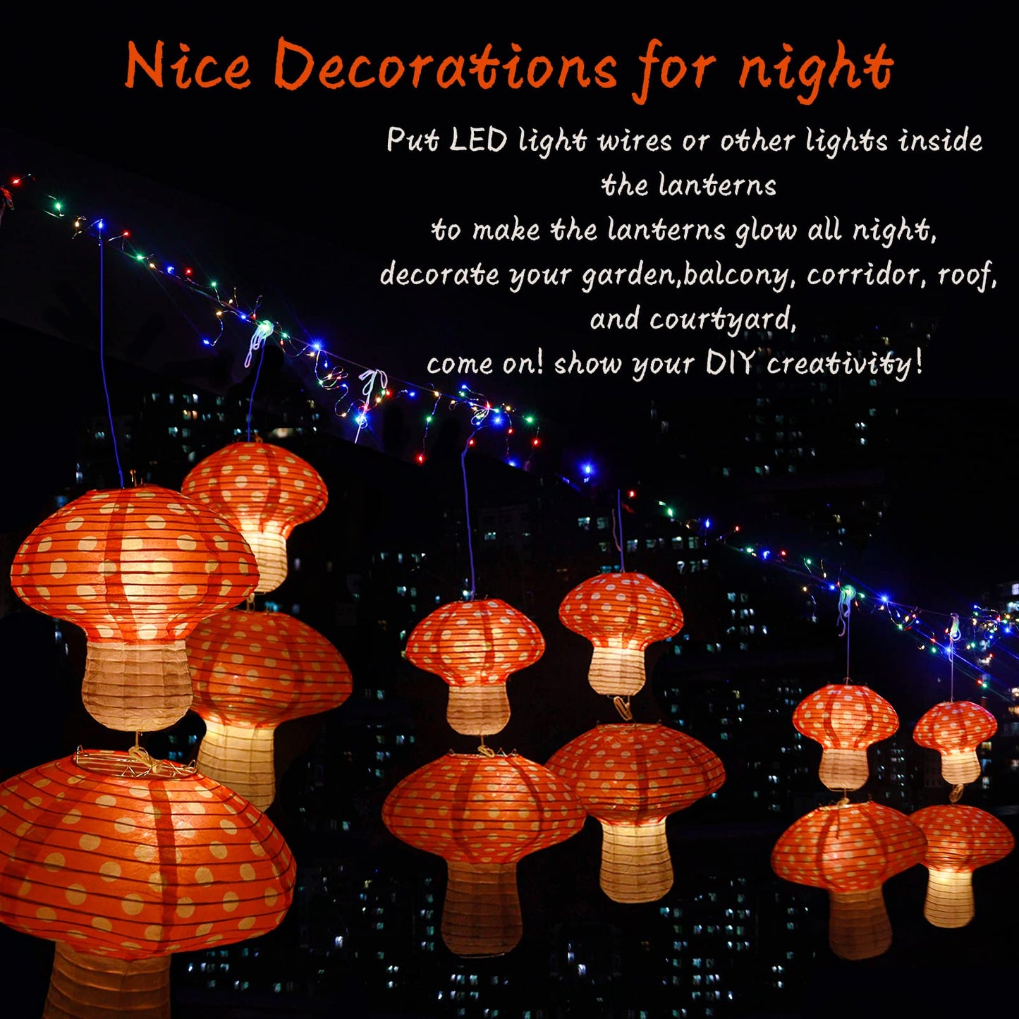 4Pcs Mushroom Shaped Paper Lanterns, Windspeed Large For Nursery Garden Christmas Halloween Party Decoration 8 inch, 12 inch(orange)
