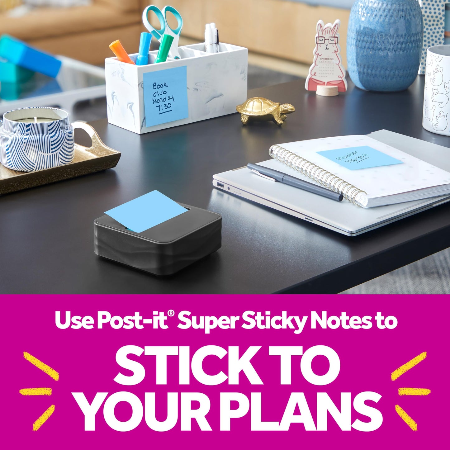 Post-it Note Dispenser, Sticky Note Holder, Black Wave Design, Includes 3 Pads of 90 Sheets of 3 in x 3 in Pop-Up Notes, Classroom or Office Supplies