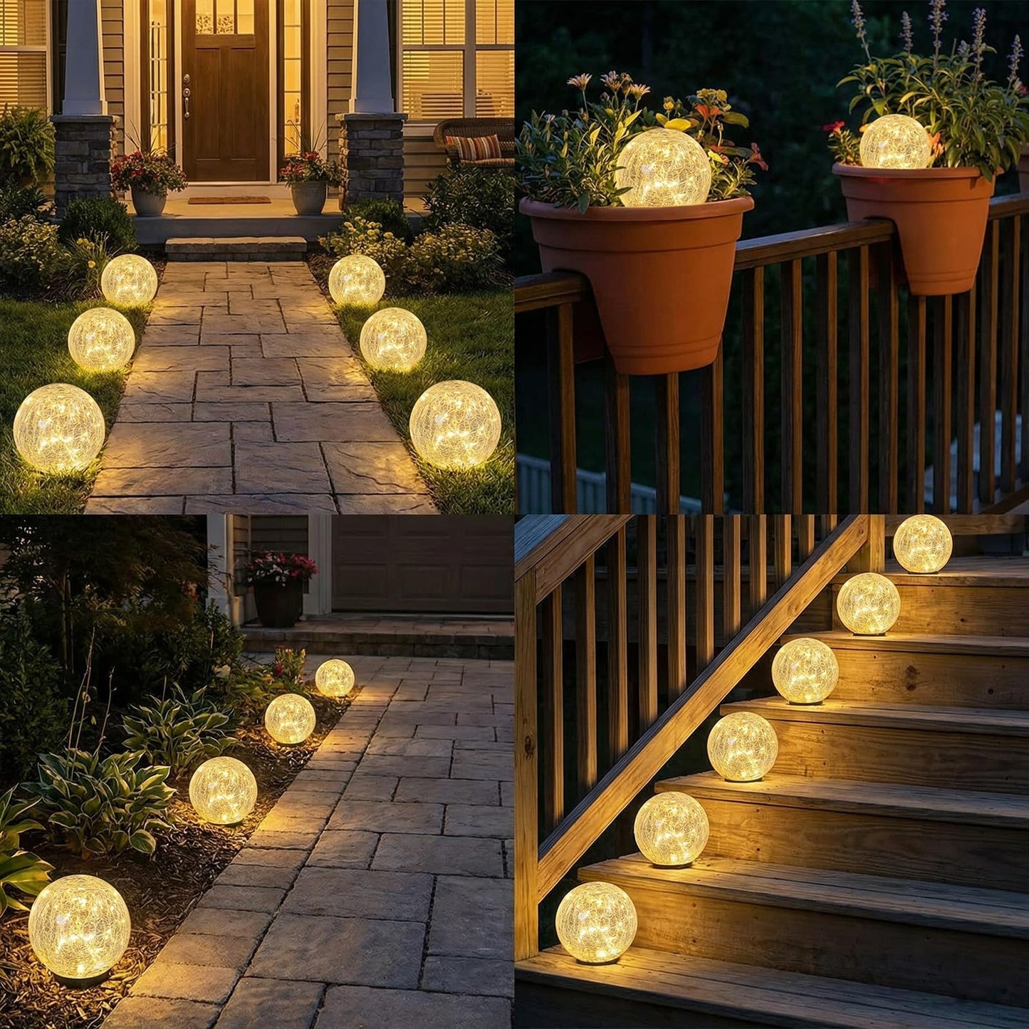 SyouHome Solar Garden Lights Outdoor Waterproof, 6 Pack LEDs Cracked Glass Ball Light, Ground Landscape Garden Decor, Solar Globe Decorative for Pathway/Patio/Lawn/Yard