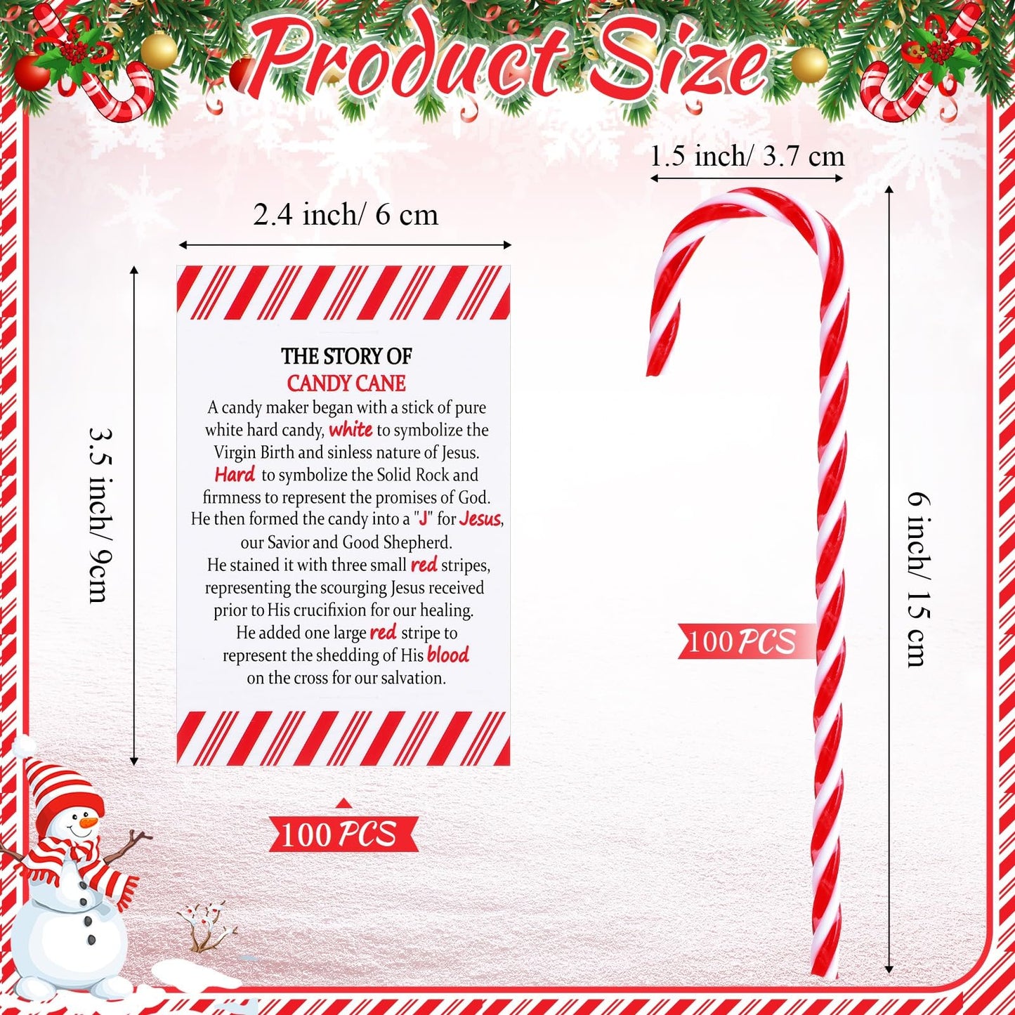 Cinnvoice 50 Sets Christmas Candy Cane Ornament and Candy Cane Meaning Story Cards Plastic Christmas Tree Hanging Ornaments Twisted Red and White Tree Decoration for Xmas Party Supplies