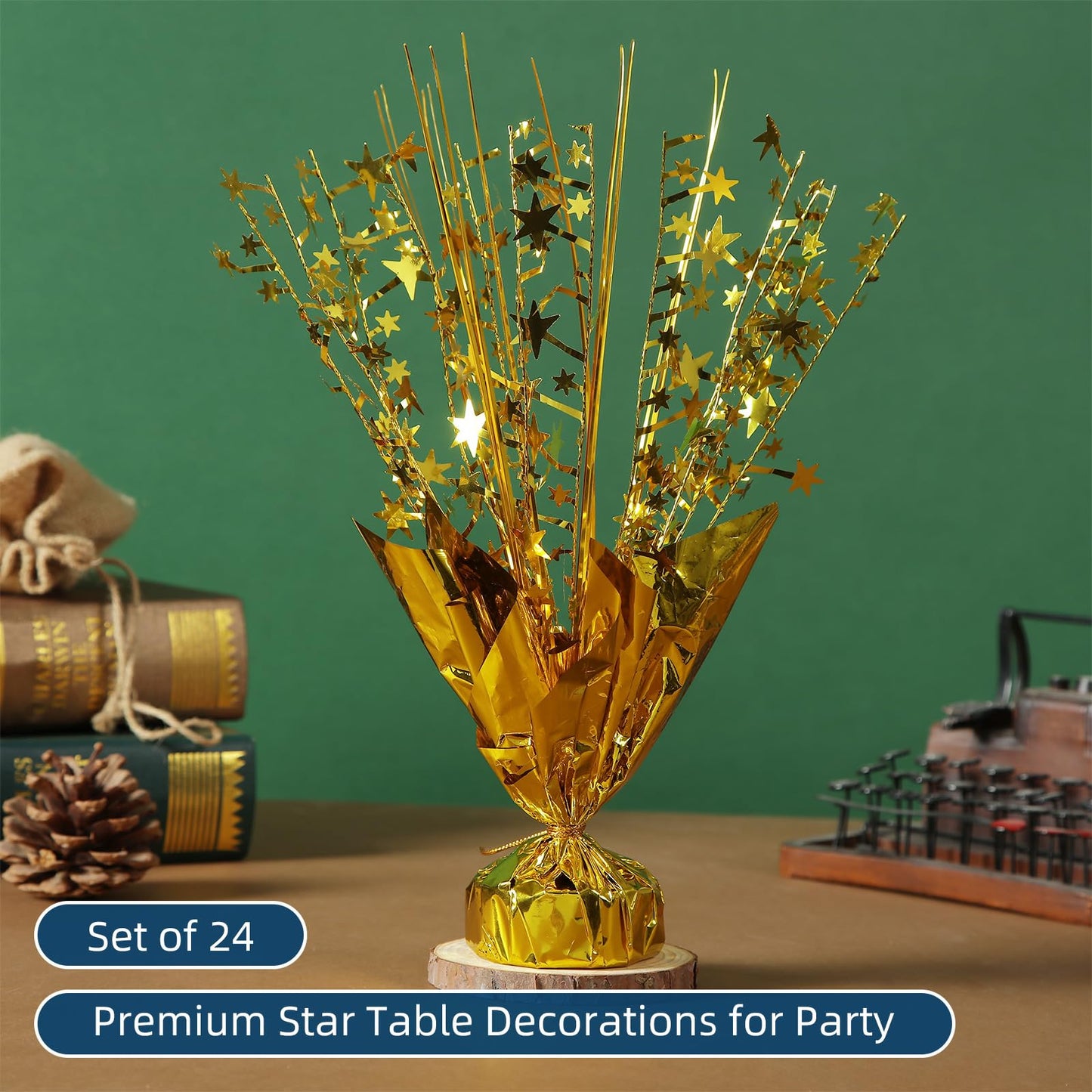 Ohiyoo 24 Pack Gold Metallic Foil Spray Centerpiece Star Table Decoration Burst Table Centerpieces for Birthday New Year Wedding Anniversary Graduation Party Supply (Gold)