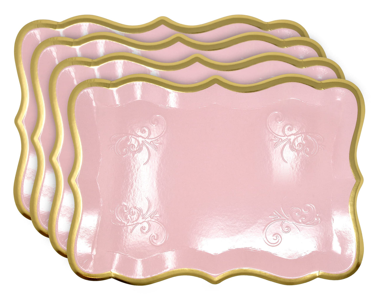 10 Pink Trays with Gold Foil Border, 9 x 13 Inch Cardboard Dessert Display Boards for Baby Shower Party Candy Buffet Tables