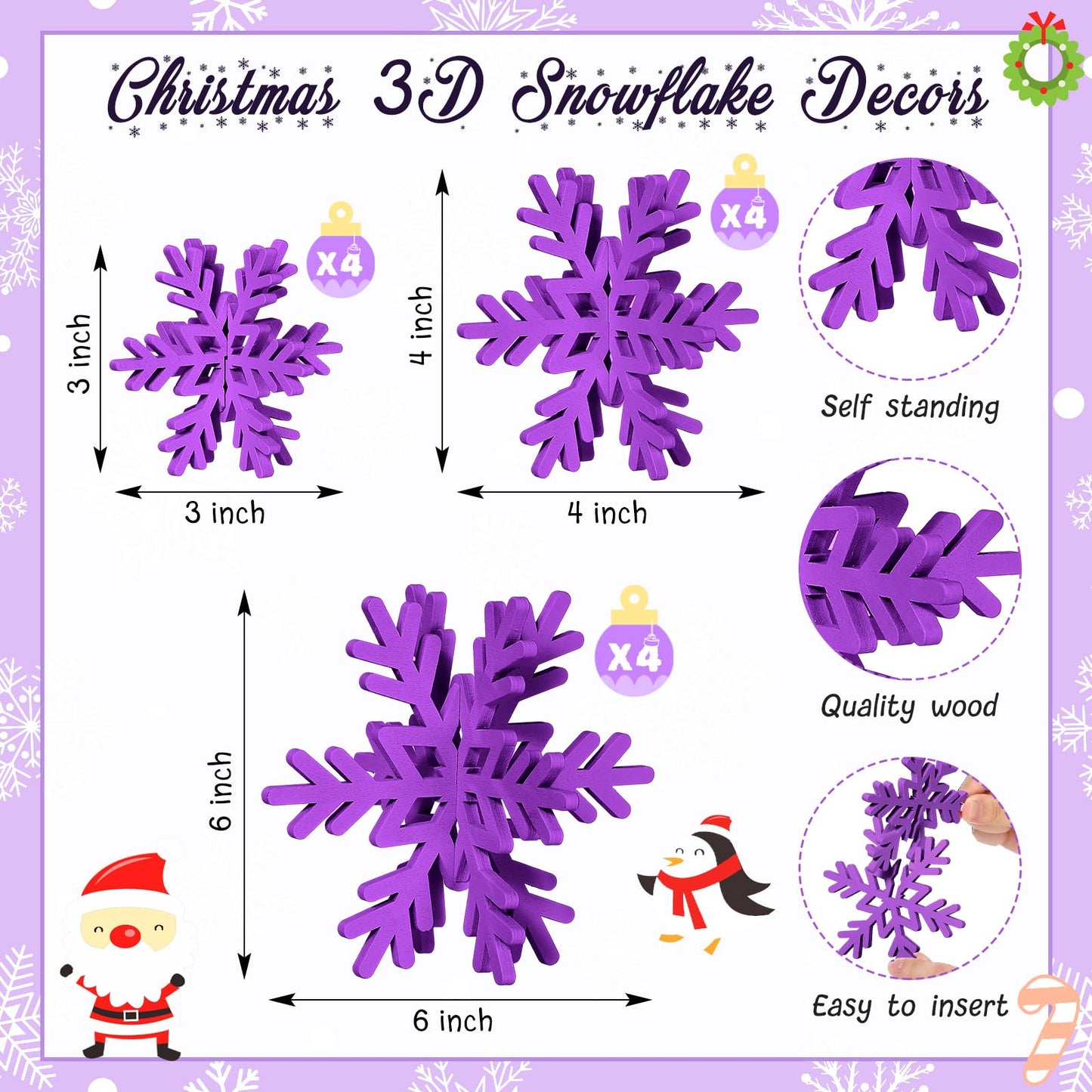 Knitgrip 24 Pcs Large Cone Christmas Trees with Snowflakes Set, 14'' 11'' 8'' Christmas Tree Tabletop Decor & Wooden 3D Snowflake Table Centerpiece for Gifts Winter Home Decorations(Purple)