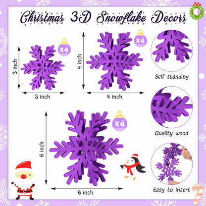 Knitgrip 24 Pcs Large Cone Christmas Trees with Snowflakes Set, 14'' 11'' 8'' Christmas Tree Tabletop Decor & Wooden 3D Snowflake Table Centerpiece for Gifts Winter Home Decorations(Purple)