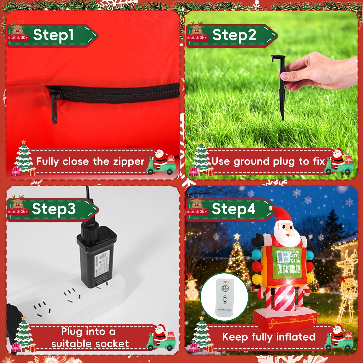 InfleasJoiy 7FT Santa Claus Countdown Street Sign Inflatable Decoration with Built-in LED Lights, Christmas Outdoor Inflatable Decoration for Lawns, Yards, Gardens, and Patios