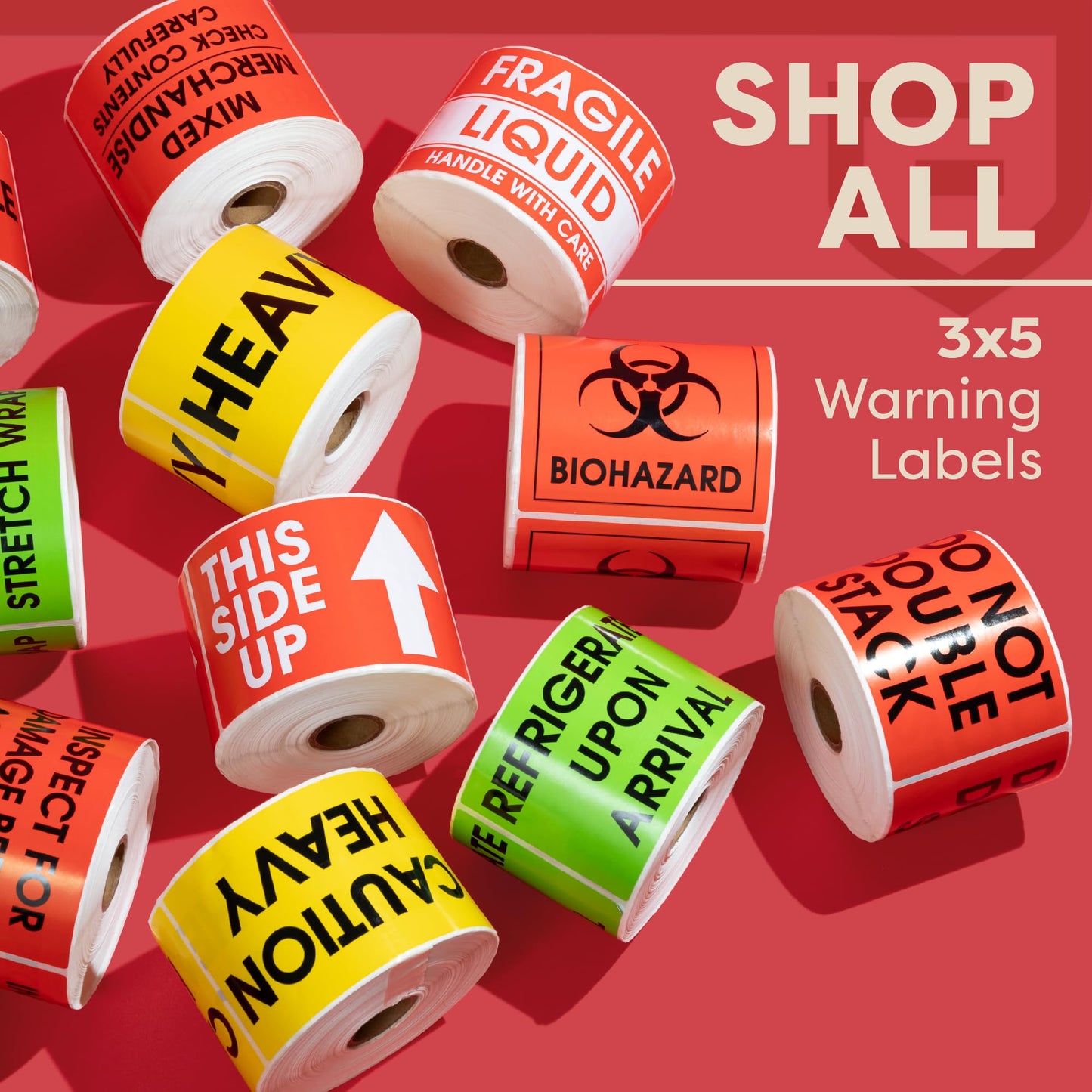 Aegis Adhesives - 3" X 5" This Side Up Arrow - Handle with Care (1 Roll, 500/Roll) Warning Shipping Labels
