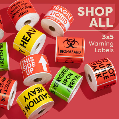 Aegis Adhesives - 3" X 5" This Side Up Arrow - Handle with Care (1 Roll, 500/Roll) Warning Shipping Labels