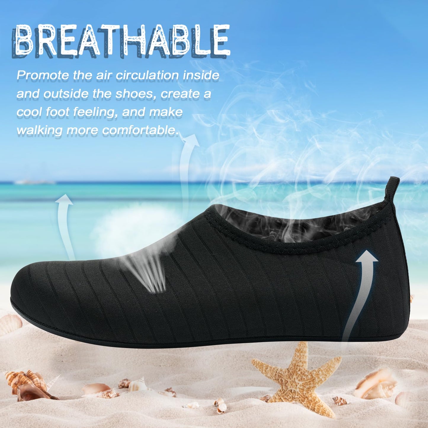 ANLUKE Water Shoes Barefoot Aqua Yoga Socks Quick-Dry Beach Swim Surf Shoes for Women Men Black/Solid 36/37