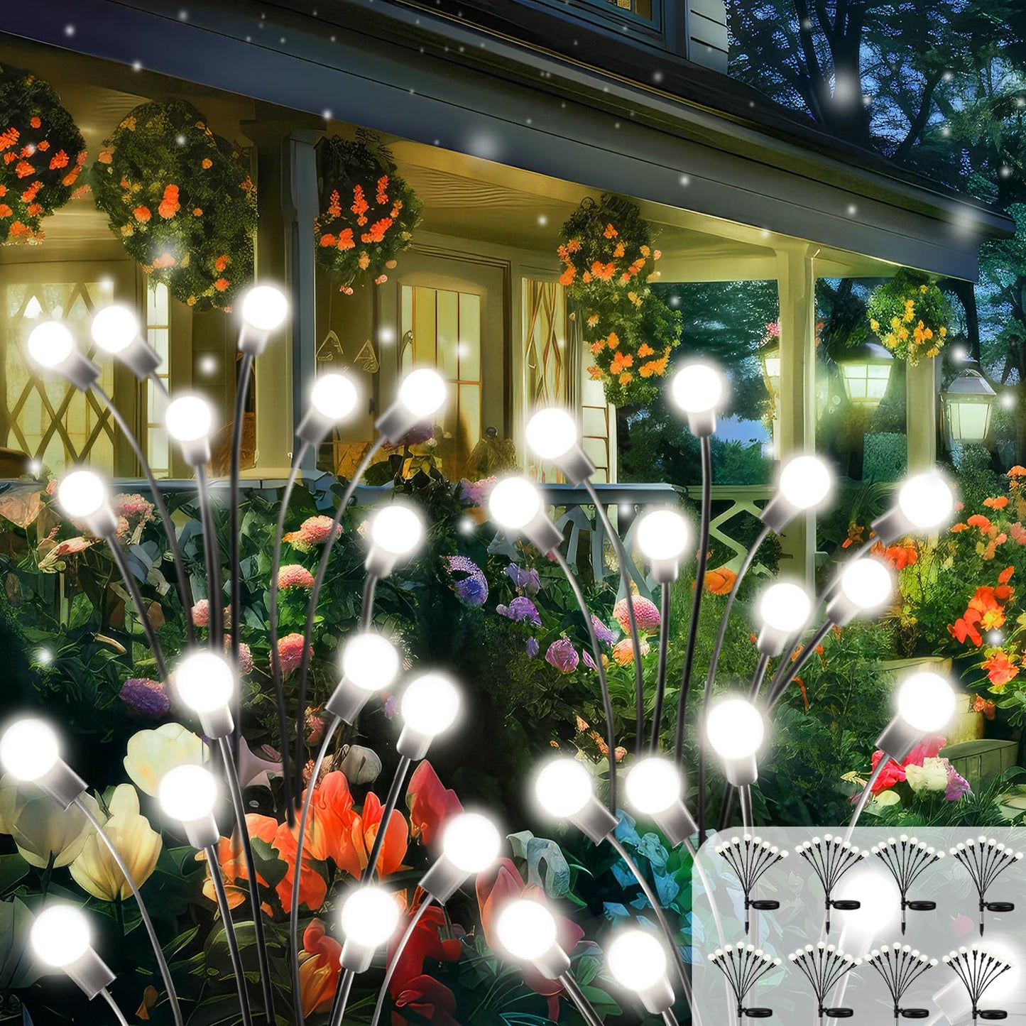 2026 Upgraded Solar Lights Outdoor, 8 Pack Solar Garden Lights with 2 Modes, Firefly Lights Outdoor Waterproof, Sway by Wind, Twinkle Firefly Light for Yard Patio Path Garden Decoration (Cool White)