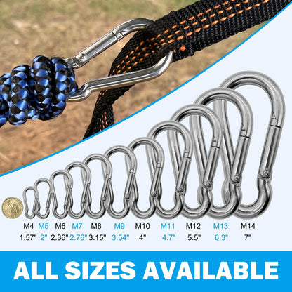 Outmate Marine Grade 316 Stainless Steel Carabiners -2.76 inch Heavy Duty, Durable & Rust-Free Clips for Gym, Swing, Dog Leashes, Hammocks, Keychains, and More(316 M7,Pack of 6)